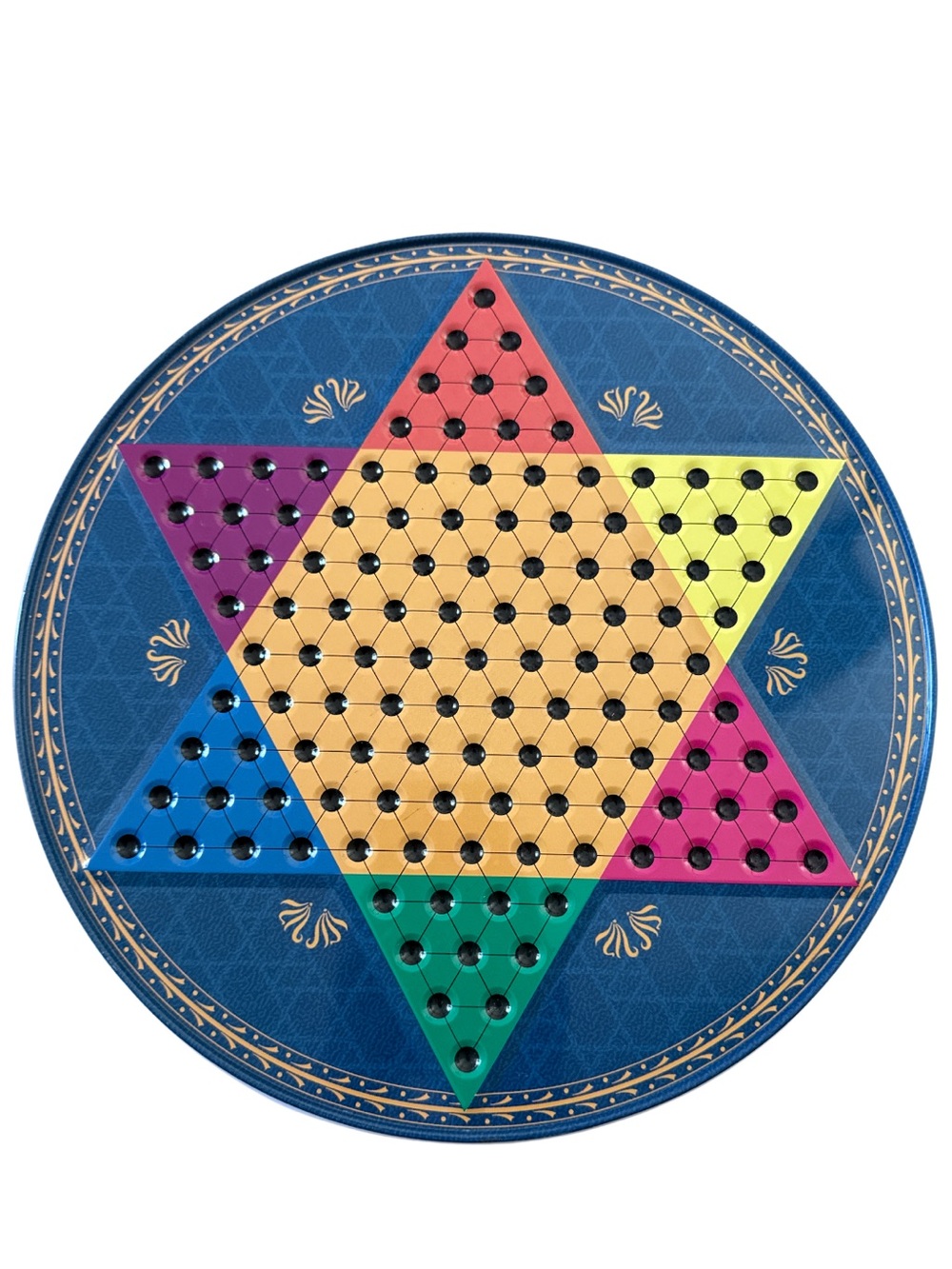 Vintage Metal Tin Chinese Checkers Board Reversible Chess/Checkers Round Tin